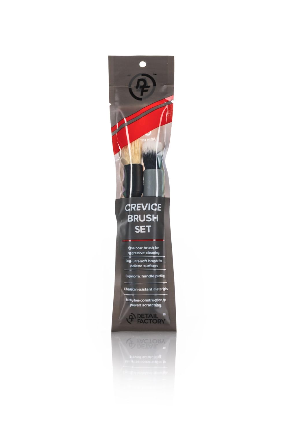 Detail Factory - Crevice Mini Detailing Brush Combo Kit - One Boar's Hair Brush + One Ultra-Soft Synthetic Brush, Heavy Cleaning Action for Small Spaces, Black + Gray (2-Pack) - Image 5
