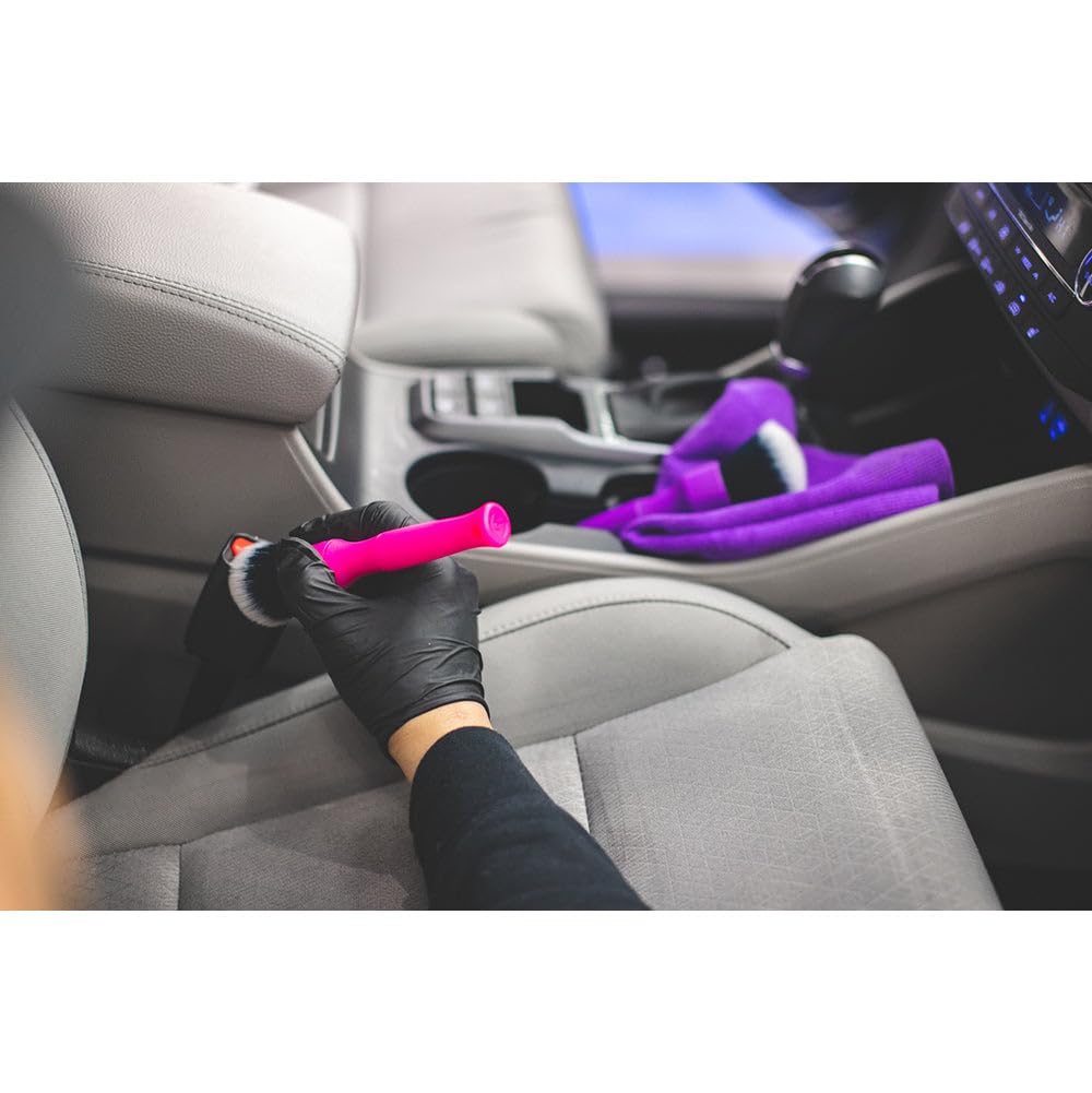 Detail Factory - Synthetic Detailing Brush Combo Kit - Ultra-Soft Synthetic Bristles, Scratch-Free, Instrument Panels, Emblems, One Long Handle + One Short Handle, Pink (2-Pack) - Image 4