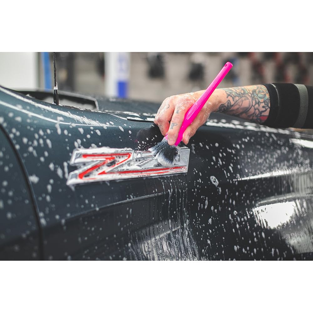 Detail Factory - Synthetic Detailing Brush Combo Kit - Ultra-Soft Synthetic Bristles, Scratch-Free, Instrument Panels, Emblems, One Long Handle + One Short Handle, Pink (2-Pack) - Image 6